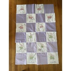 Vintage Sun Bonnet Sue Fishing Sam Hand Embroidered Quilt Top 50" x 33"